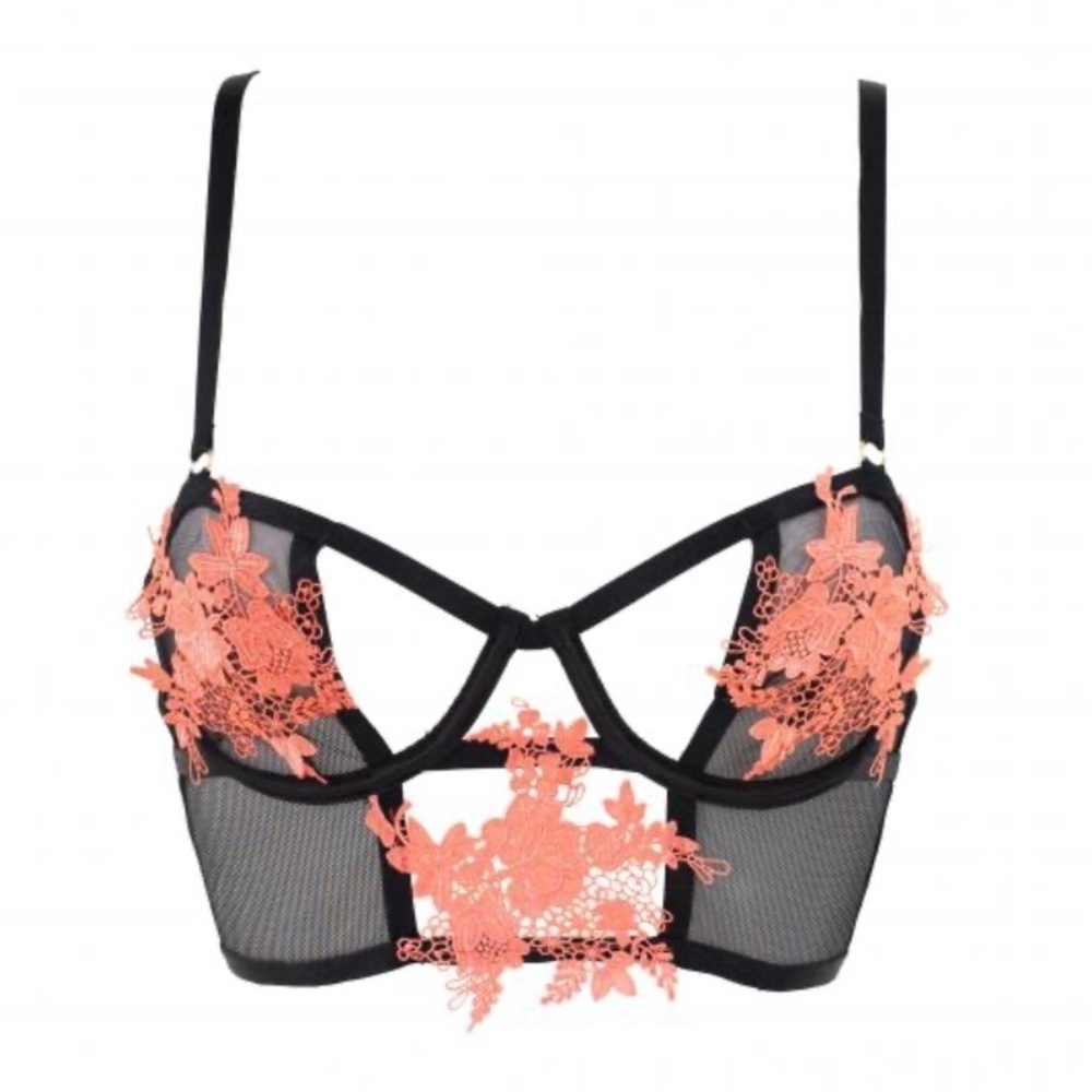 New! Bluebella Fonteyn Black and Coral Lace Bra 1724